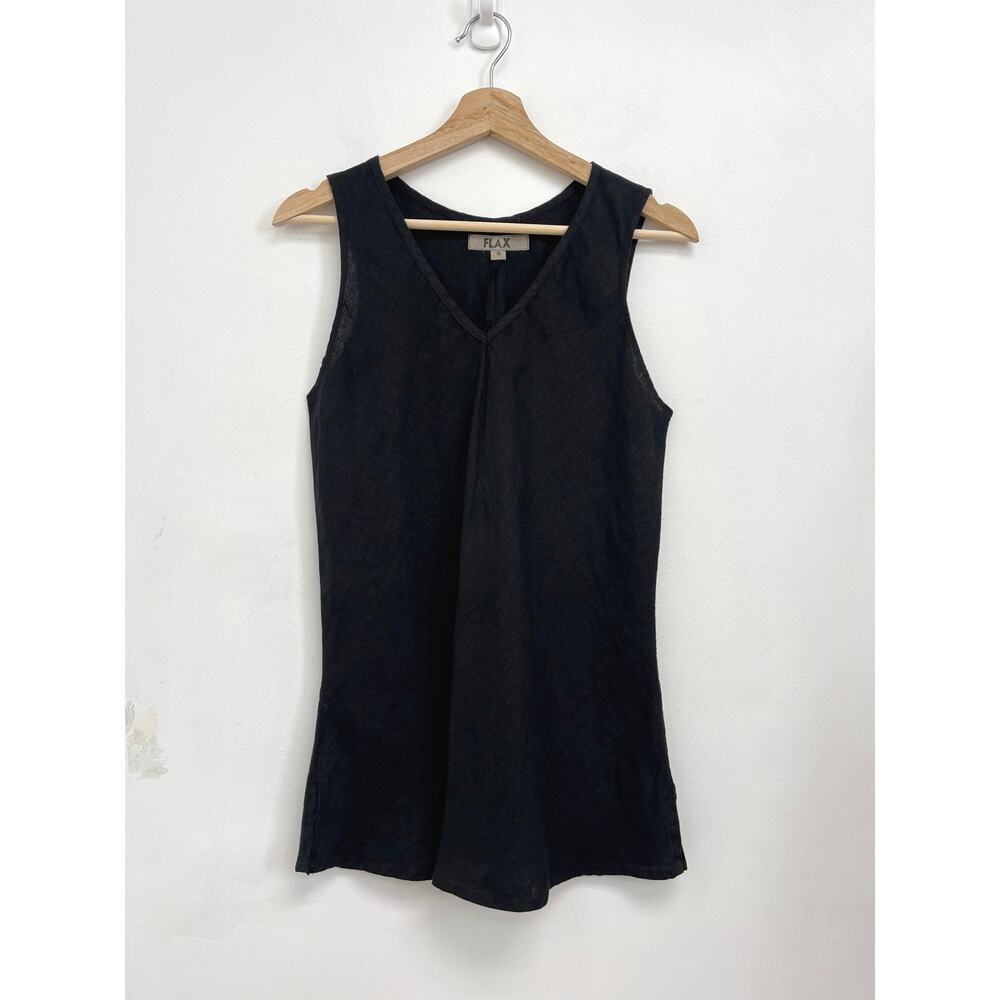 FLAX Linen V-Neck Sleeveless Drape Top Breathable Coastal Lagenlook - Small